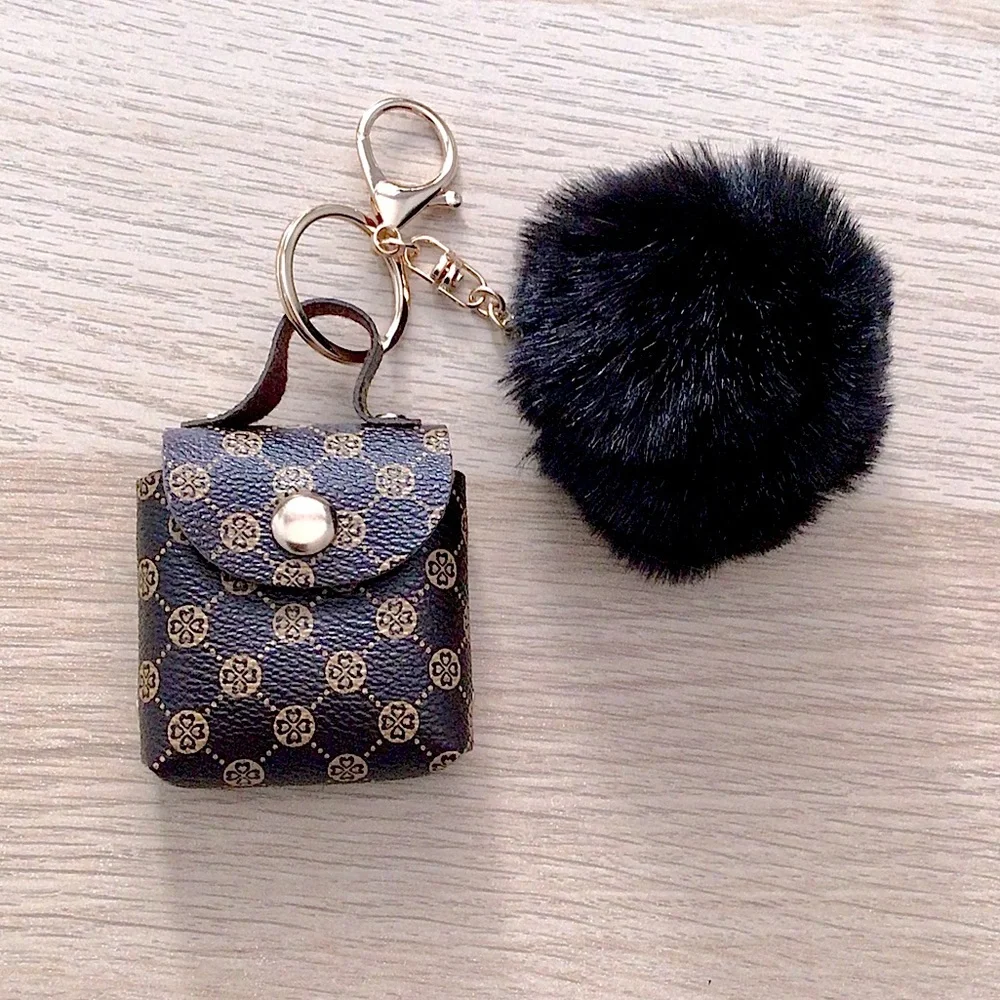 Graphic Pom-Pom Coin Purse Bag Charm Key Chain